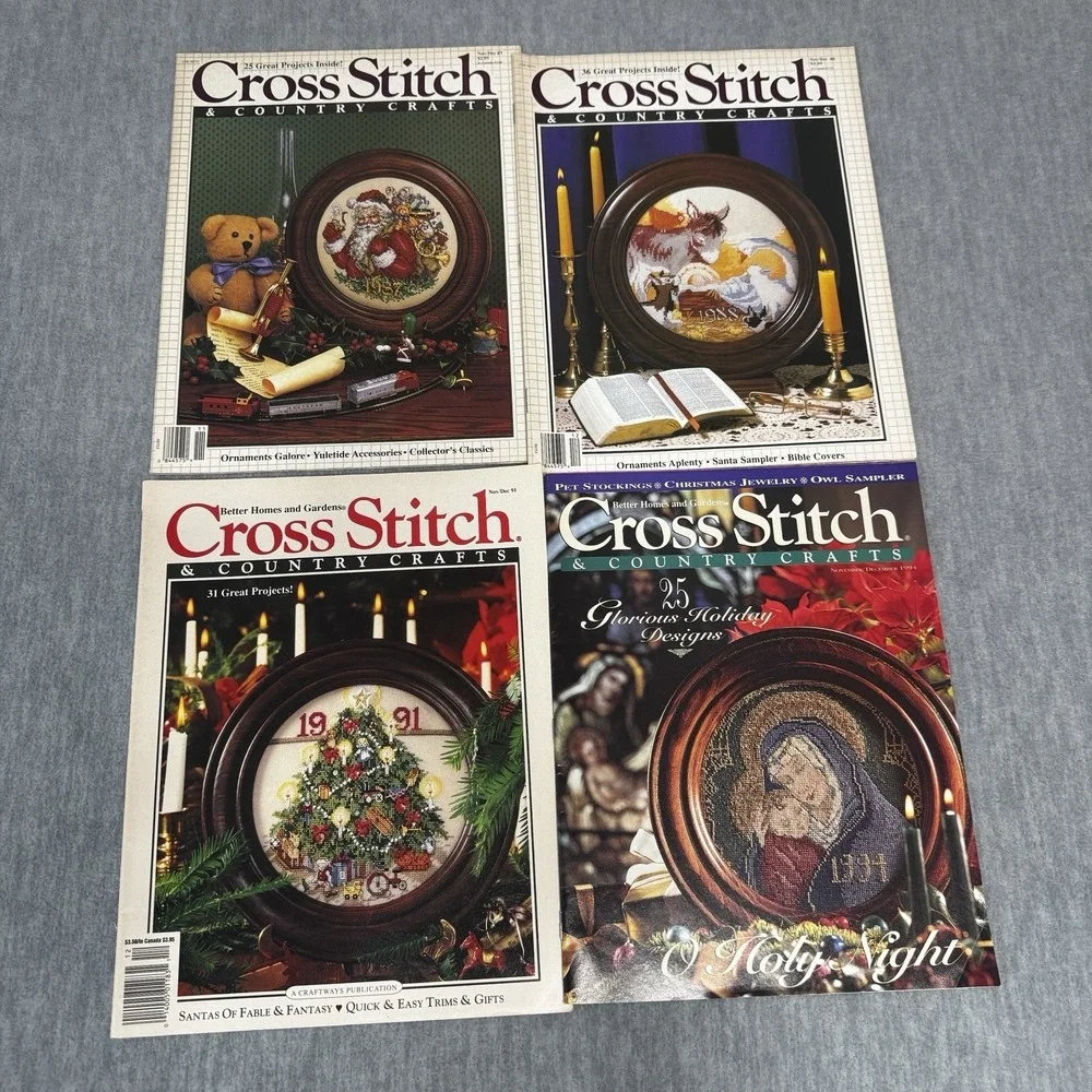 Cross Stitch and Country Crafts Magazine LOT 4 Years 1987-94 Christmas Edition